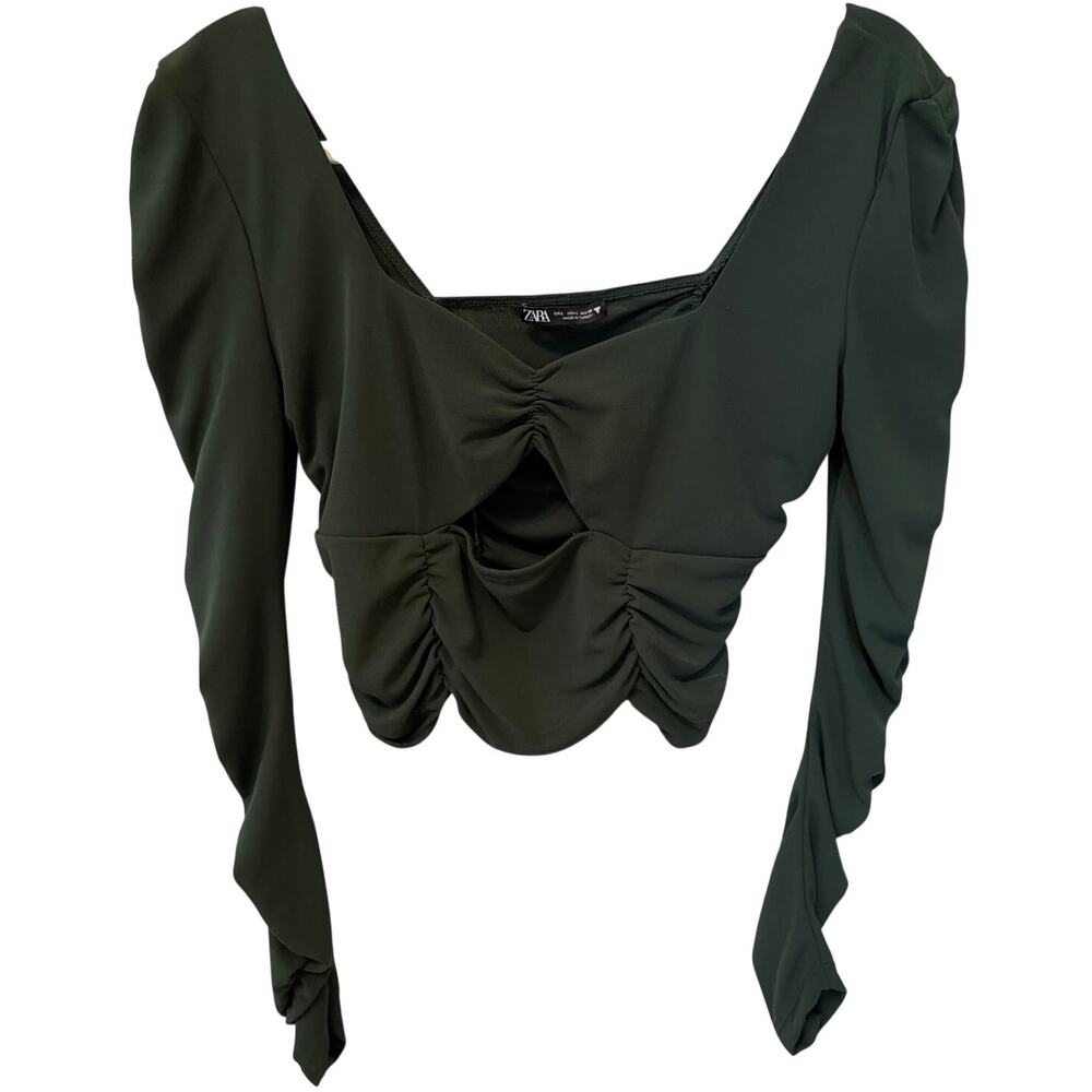 Zara Green Long Sleeve Belly Shirt Cropped Top Women's Size Large Indie Slinky